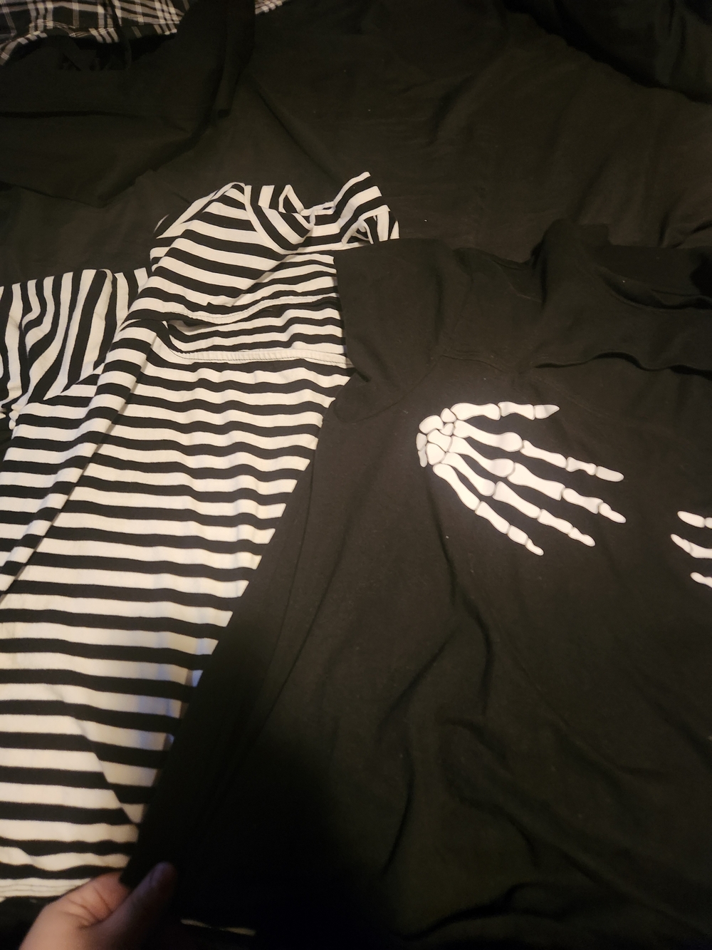 Black Skeleton Graphic Tee & Black-White Striped Top - Set